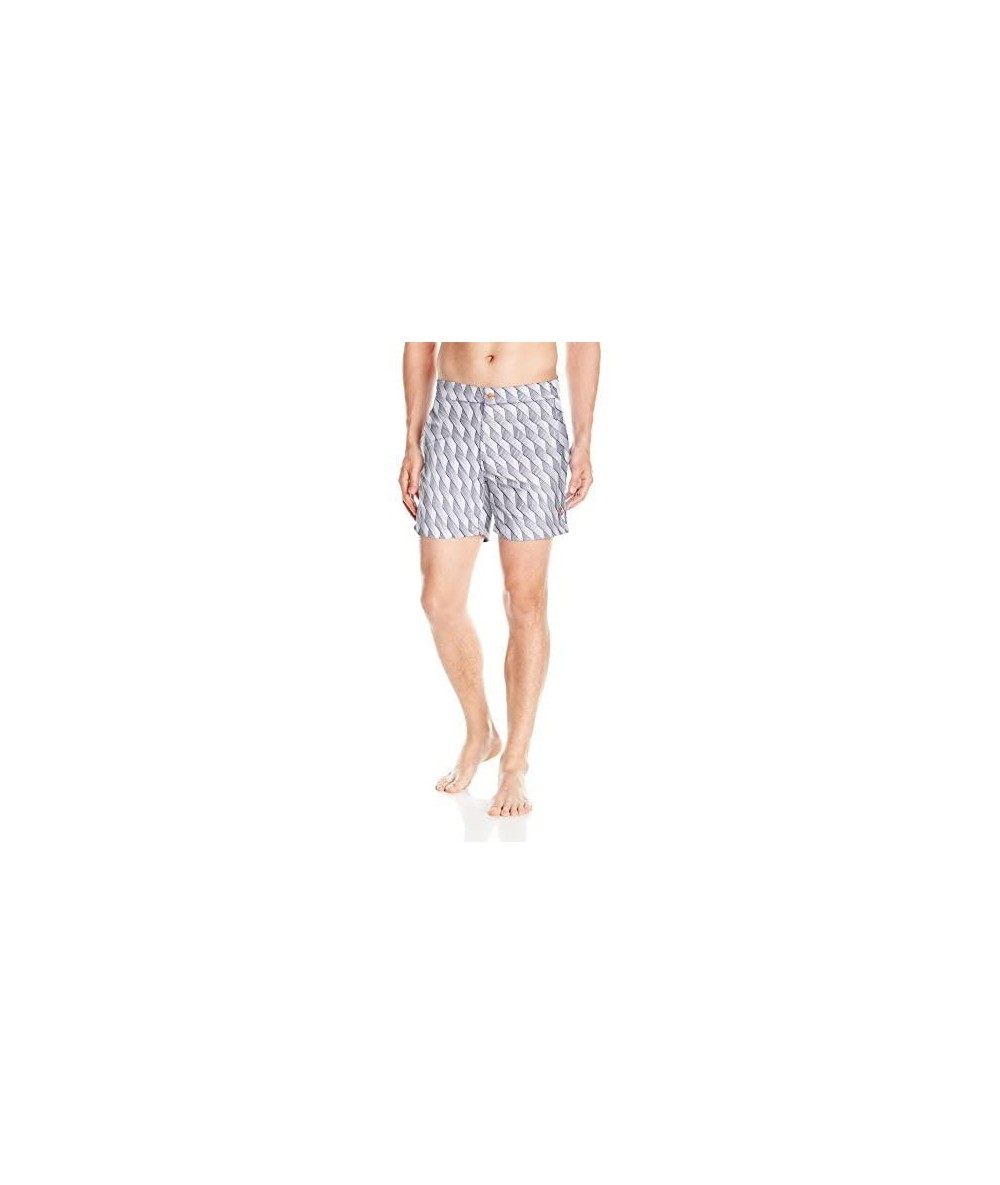 Trunks Men's Geometric Print Fixed Waist Swim Trunk - Black Windows - CR17YW0RM2U $32.16