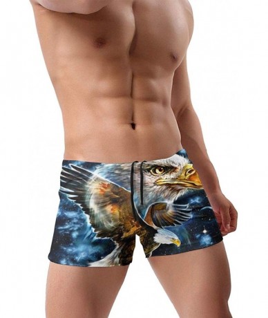 Briefs Mens Boxer Swimwear- Space Eagle Basic Cozy Brief Swimsuit- Comfortable Printed Beach Surf Swimming Trunks - Black - C...