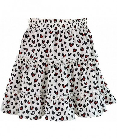 Racing Women Teen Girl Boho Floral Print Flared Short Skirt Polka Dot Pleated Mini Skater Skirts - White - C7195DA3RN0 $24.09