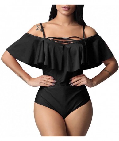 One-Pieces Women One Piece Sexy Ruched Flounce Flutter Tummy Control Backless Swimsuit 2019 New Swimsuit for Women - Black - ...