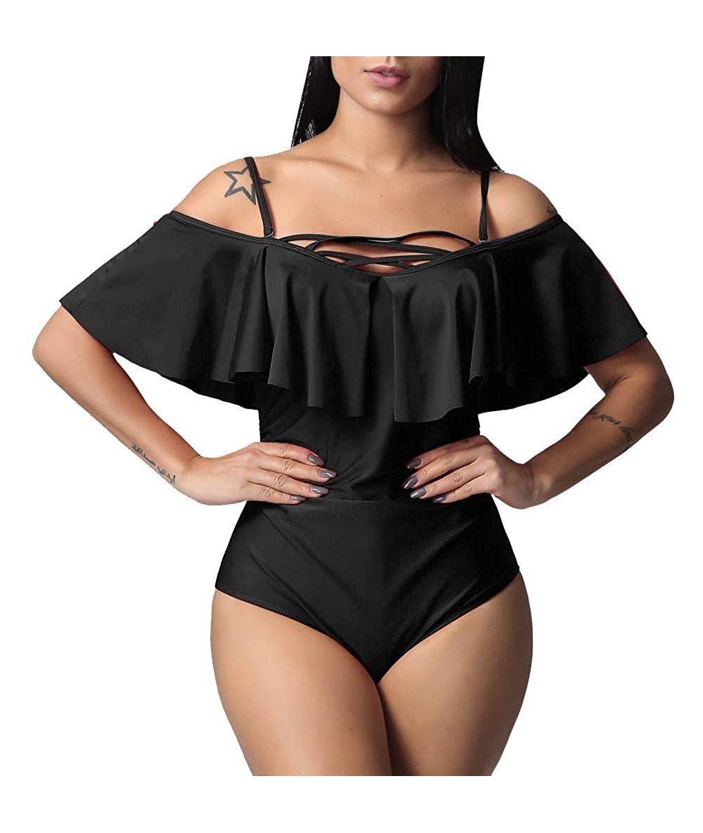 One-Pieces Women One Piece Sexy Ruched Flounce Flutter Tummy Control Backless Swimsuit 2019 New Swimsuit for Women - Black - ...