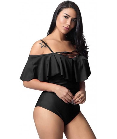 One-Pieces Women One Piece Sexy Ruched Flounce Flutter Tummy Control Backless Swimsuit 2019 New Swimsuit for Women - Black - ...