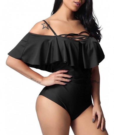 One-Pieces Women One Piece Sexy Ruched Flounce Flutter Tummy Control Backless Swimsuit 2019 New Swimsuit for Women - Black - ...