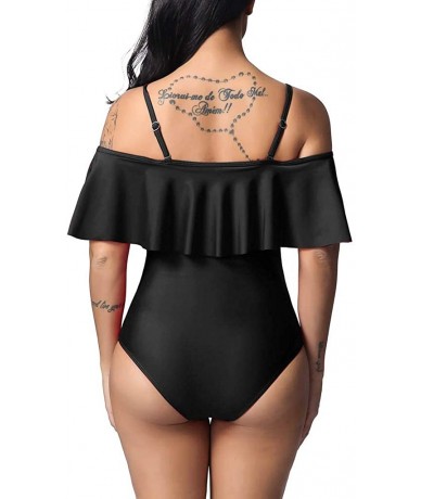 One-Pieces Women One Piece Sexy Ruched Flounce Flutter Tummy Control Backless Swimsuit 2019 New Swimsuit for Women - Black - ...