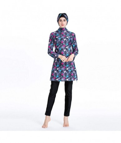 Racing Women Printed Floral Muslim Swimwear Muslimah Islamic Swimsuit Swim Surf Wear Burkini - Purple - CA18Y2Z3ETA $57.50