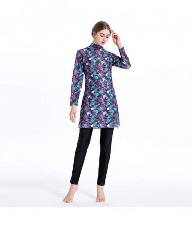 Racing Women Printed Floral Muslim Swimwear Muslimah Islamic Swimsuit Swim Surf Wear Burkini - Purple - CA18Y2Z3ETA $57.50