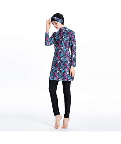 Racing Women Printed Floral Muslim Swimwear Muslimah Islamic Swimsuit Swim Surf Wear Burkini - Purple - CA18Y2Z3ETA $57.50