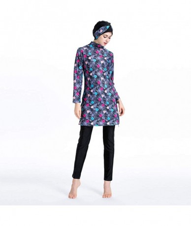 Racing Women Printed Floral Muslim Swimwear Muslimah Islamic Swimsuit Swim Surf Wear Burkini - Purple - CA18Y2Z3ETA $57.50