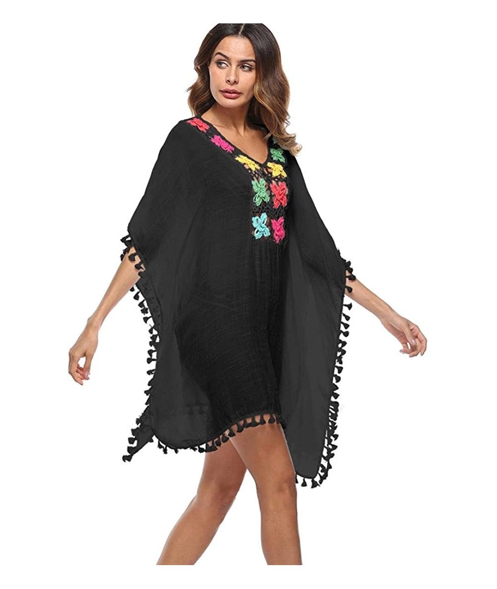 Cover-Ups Swimsuit Cover Up Women Tassel Loose Large Size Beach Swimsuit for Women Sleeve Coverups Bikini Cover Up Net Black ...