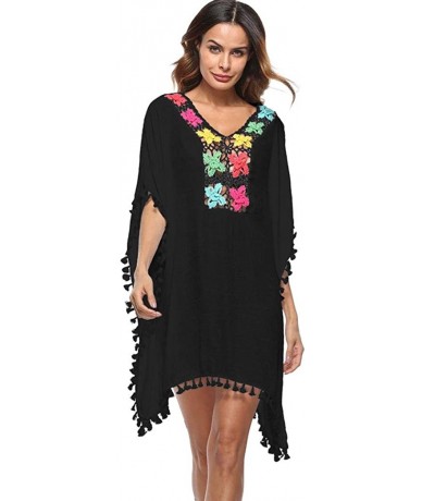 Cover-Ups Swimsuit Cover Up Women Tassel Loose Large Size Beach Swimsuit for Women Sleeve Coverups Bikini Cover Up Net Black ...