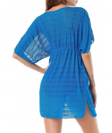 Cover-Ups Womens Summer Sexy See-Through Bikini Cover up Sun Protective Beach Dress - Blue - C1183CI2IGY $42.53