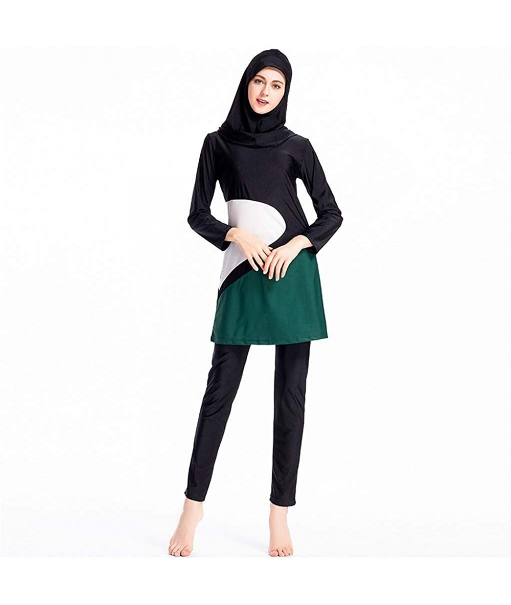 Cover-Ups Muslim Swimsuits Women Plus Size 2 Piece Burkini Hijab Splicing Full Coverage Conservative Modest Bathing Suits A -...