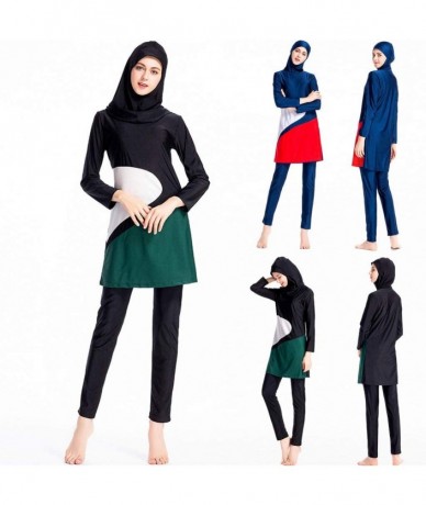 Cover-Ups Muslim Swimsuits Women Plus Size 2 Piece Burkini Hijab Splicing Full Coverage Conservative Modest Bathing Suits A -...