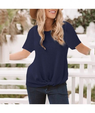 Racing Women's Sleeveless Tops 2020 Summer V Neck Shirts Solid Waffle Knit Loose Fit Tunic Tee - 1 - Navy - CO19942GKM3 $26.04