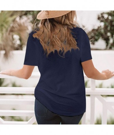 Racing Women's Sleeveless Tops 2020 Summer V Neck Shirts Solid Waffle Knit Loose Fit Tunic Tee - 1 - Navy - CO19942GKM3 $26.04