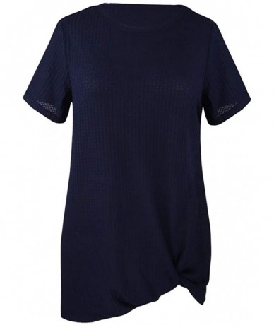 Racing Women's Sleeveless Tops 2020 Summer V Neck Shirts Solid Waffle Knit Loose Fit Tunic Tee - 1 - Navy - CO19942GKM3 $26.04