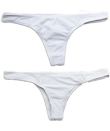 Tankinis Sexy Womens Mid-Waisted Bikini Bottoms Ladies T-Back Thong Swimsuits - White - CG12BXIGO1N $19.05