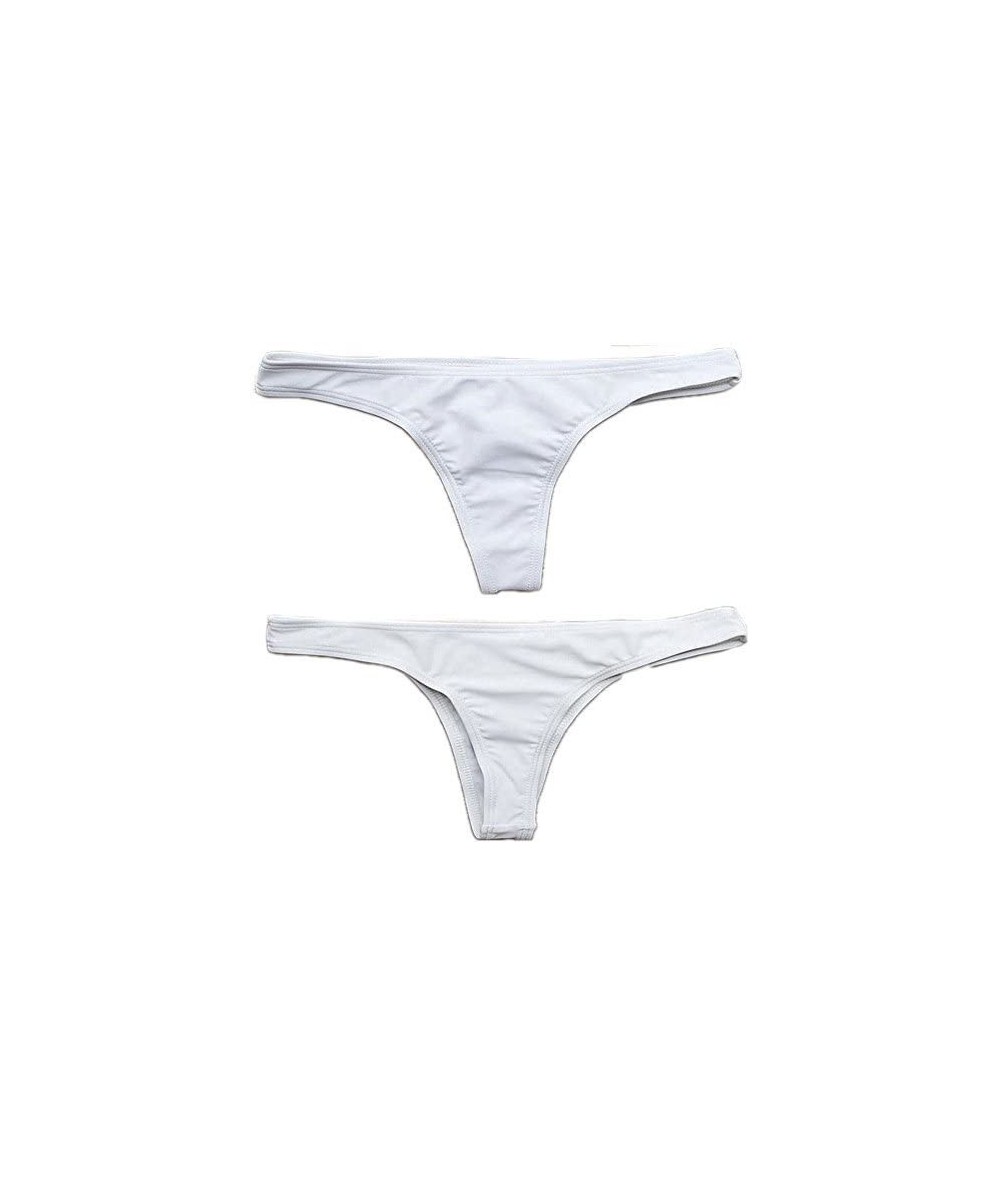 Tankinis Sexy Womens Mid-Waisted Bikini Bottoms Ladies T-Back Thong Swimsuits - White - CG12BXIGO1N $19.05