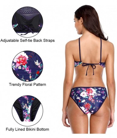 Sets Women Halter Bikini Swimsuit High Neck Bathing Suits Two Piece Swimwear - Navy Crochet-floral - C7194QWK5QI $43.17