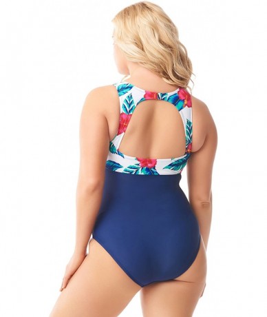 One-Pieces Deep V One Piece Bathing Suit - White Hibiscus - C218G4K88Y2 $60.37