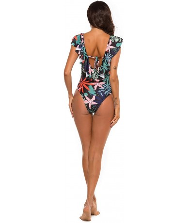 One-Pieces Women's One Piece Swimsuit Deep V-Neck Ruffle Monokini Swimwear Padded Bathing Suit - C-15 - CE193WU6DWH $49.80