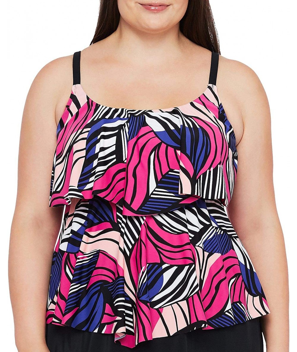 Tankinis Women's 2-Tiered Ruffle Tankini Swimsuit Top - Emerald//Zebra Leaf - CA18Y7DZY7Y $70.56