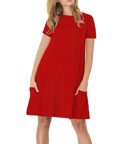 Cover-Ups Womens Casual Summer Dress Short Sleeve Mini Dress with Pockets XS-4XL - Red - CA18DXDD8GO $30.33