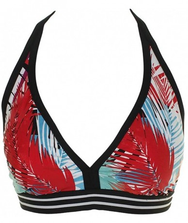 Tops Jag Red Multi Tropical-Print Racerback Triangle Bikini Top Medium - CM18Q08Y9LU $82.67