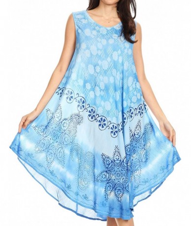 Cover-Ups Ambra Women's Casual Maxi Tie Dye Sleeveless Loose Tank Cover-up Dress - Skyblue - CL18R2OT22L $46.53