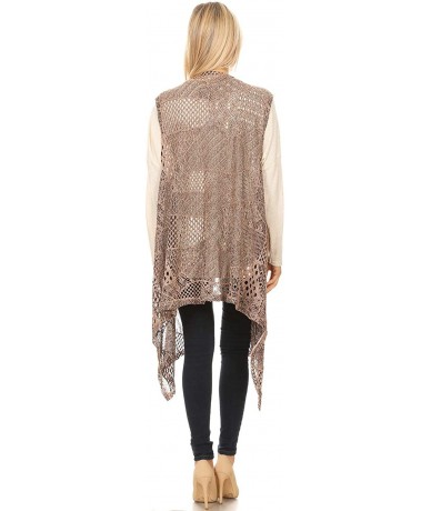 Cover-Ups Womens Sleeveless Open Front Crochet Shawl Cardigan Bikini Cover Up - Brown(long) - CM18SSUWNHQ $43.00