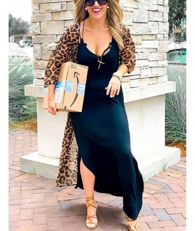 Cover-Ups Women Sexy Chiffon/Rayon Open Front Kimono Cardigan Long Swimsuit Cover Up - Leopard Print 1 - CL194HQA3I3 $40.09