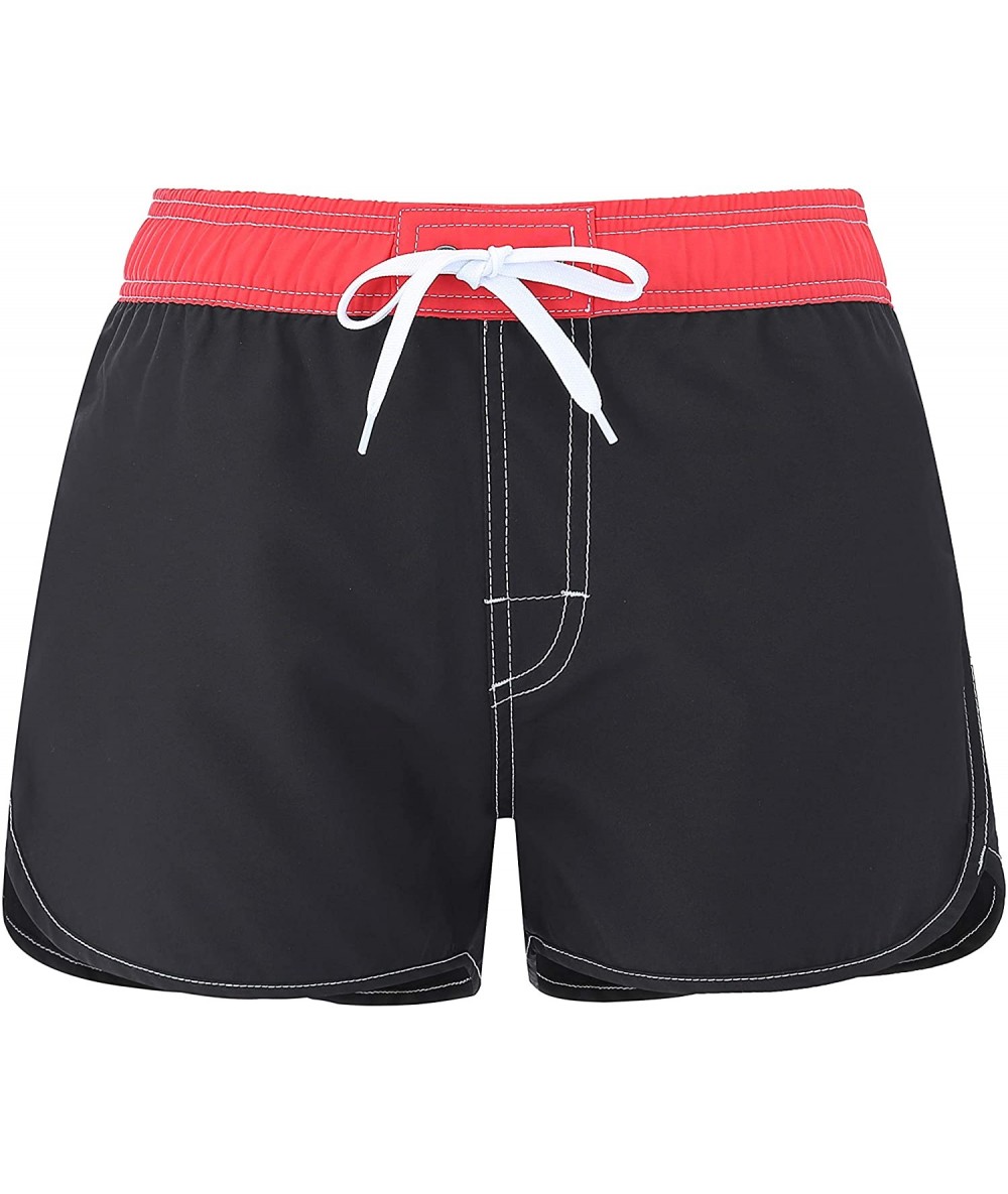 Tankinis Women Board Shorts Swimwear Trunks Sports Quick Dry Swim Bottom with Inner Liner - Black and Red - C018WL9RAW0 $39.78