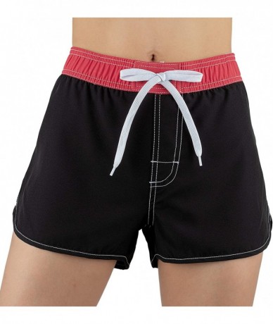 Tankinis Women Board Shorts Swimwear Trunks Sports Quick Dry Swim Bottom with Inner Liner - Black and Red - C018WL9RAW0 $39.78