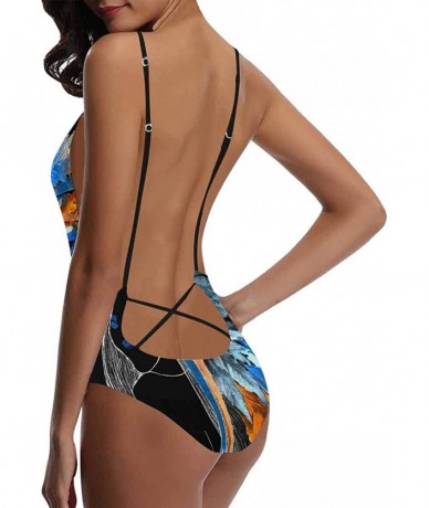 One-Pieces Ethnic African Women with Jar V-Neck Women Lacing Backless One-Piece Swimsuit Bathing Suit XS-3XL - Design 9 - CS1...