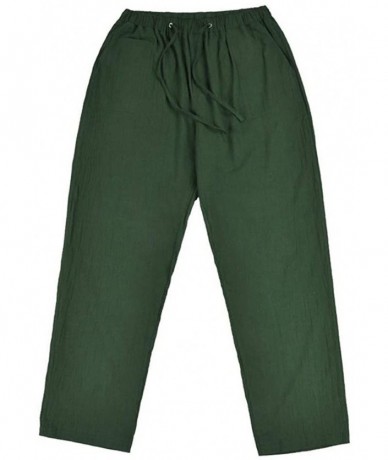 Rash Guards Women's Elastic Waist Drawstring Solid Linen Pants Tapered Trousers with Pockets - Green - CJ19DZ3747Z $45.54