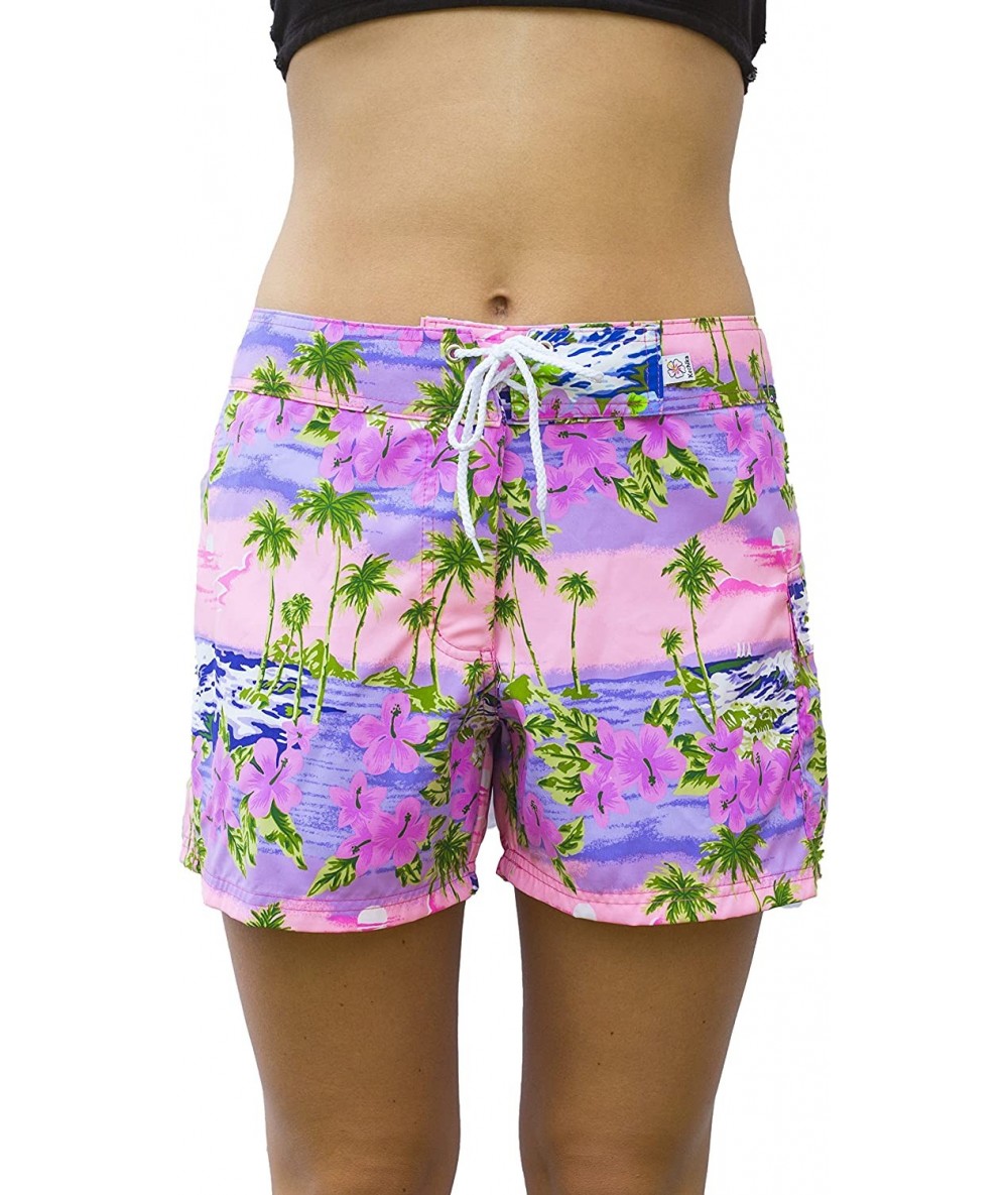 Board Shorts Women's Blue Lagoon Full Cut Boardshort with Normal Waistline - Purple Pink - C211MDIPT37 $66.10