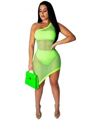 Cover-Ups 3 Pieces Swimwear for Women Bandeau Top + Bikini Bottom + Mesh See Through Cover Up Dress - 1 Light Green - CL18R0I...