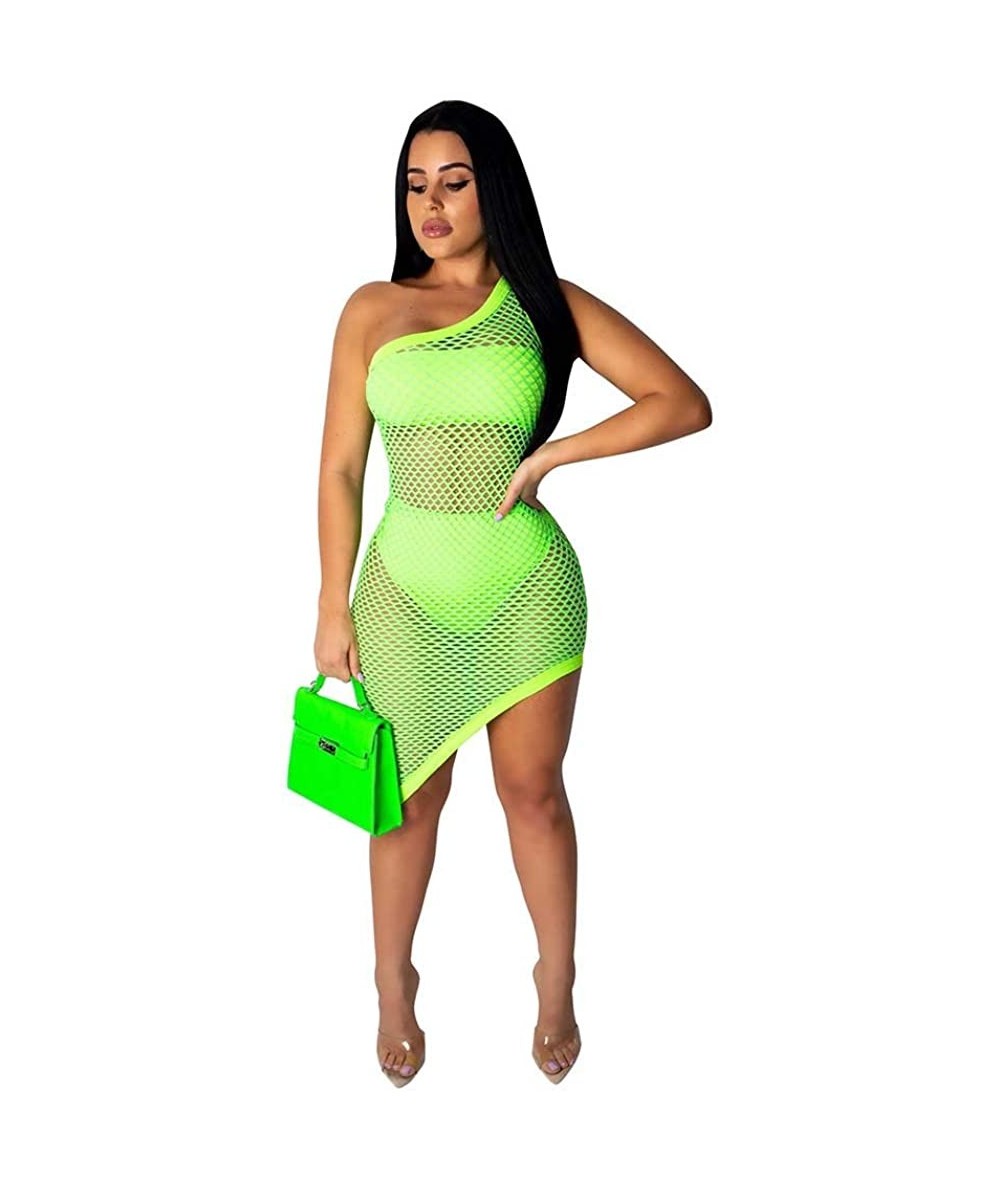 Cover-Ups 3 Pieces Swimwear for Women Bandeau Top + Bikini Bottom + Mesh See Through Cover Up Dress - 1 Light Green - CL18R0I...