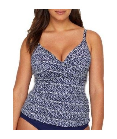 Tops Women's Twist Front Underwire Tankini Swimsuit Top Pushup - Tile Print - C718M594MD7 $74.12