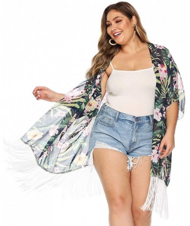 Cover-Ups Womens Plus Size Floral Chiffon Cardigan Summer Kimono Sheer Beach Swimsuit Cover Ups - 02-green - C2198XH5A6R $20.06