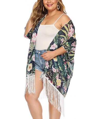 Cover-Ups Womens Plus Size Floral Chiffon Cardigan Summer Kimono Sheer Beach Swimsuit Cover Ups - 02-green - C2198XH5A6R $20.06