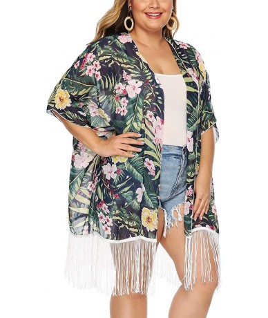 Cover-Ups Womens Plus Size Floral Chiffon Cardigan Summer Kimono Sheer Beach Swimsuit Cover Ups - 02-green - C2198XH5A6R $20.06