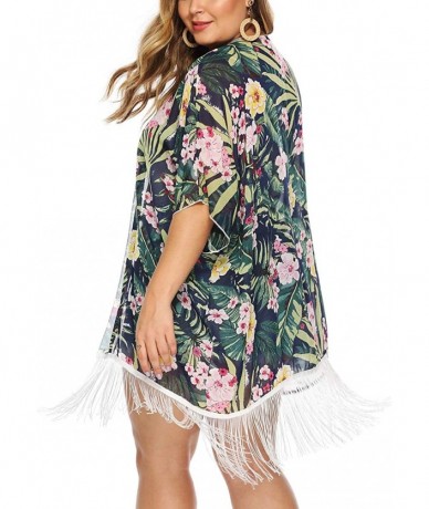 Cover-Ups Womens Plus Size Floral Chiffon Cardigan Summer Kimono Sheer Beach Swimsuit Cover Ups - 02-green - C2198XH5A6R $20.06