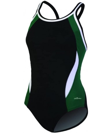 Racing Swimwear Color Block DBX Back - Black/Forest- 34 - C711EVK9XXR $72.09