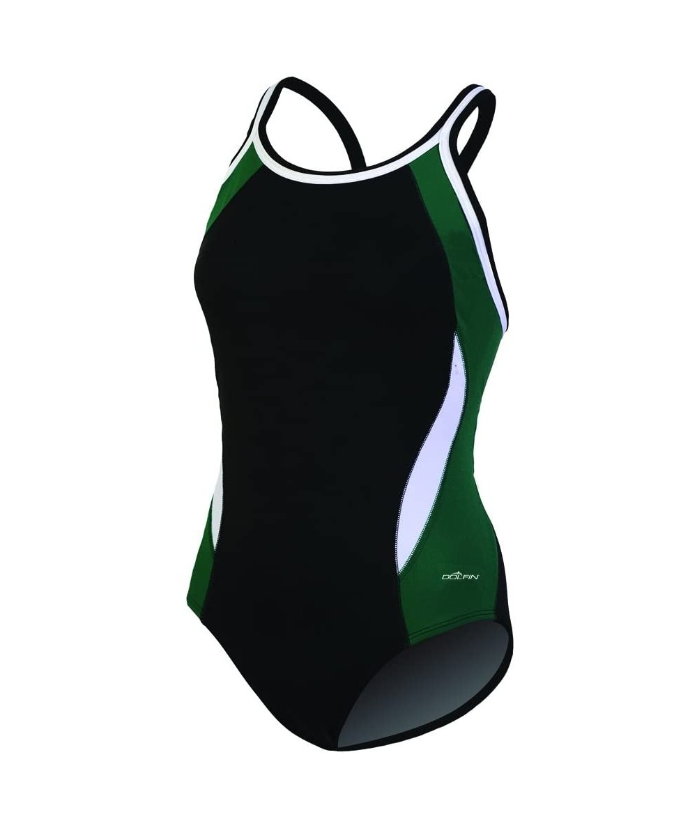 Racing Swimwear Color Block DBX Back - Black/Forest- 34 - C711EVK9XXR $72.09