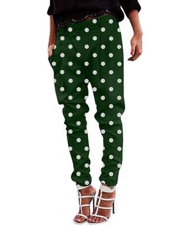 Rash Guards Women's Casual Pants Mid Waist Polka Dot Printing Comfortable Slim Trouser with Pockets - Green - CP18A8UO792 $26.03