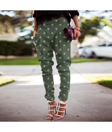 Rash Guards Women's Casual Pants Mid Waist Polka Dot Printing Comfortable Slim Trouser with Pockets - Green - CP18A8UO792 $26.03