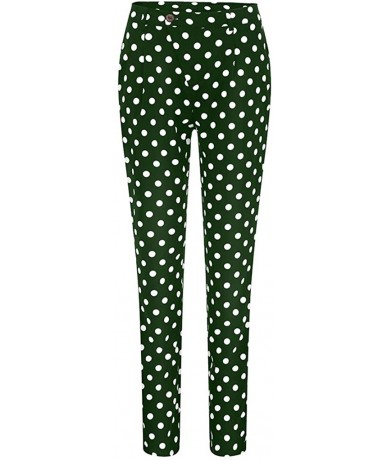 Rash Guards Women's Casual Pants Mid Waist Polka Dot Printing Comfortable Slim Trouser with Pockets - Green - CP18A8UO792 $26.03