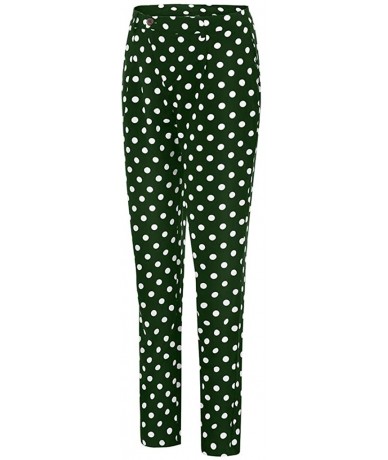 Rash Guards Women's Casual Pants Mid Waist Polka Dot Printing Comfortable Slim Trouser with Pockets - Green - CP18A8UO792 $26.03