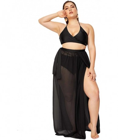 Cover-Ups Women's Sheer Beach Swimwear Cover Up Wrap Skirt - Black-1 - CZ18WAGQRCG $29.06